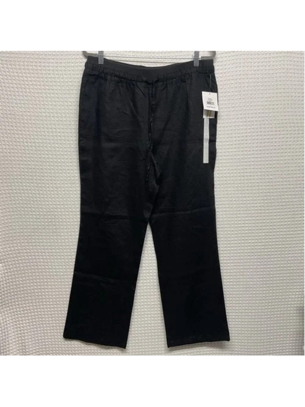 NWT Ellen Tracy Black Drawstring High Rise Straight Pants Women L China Linen